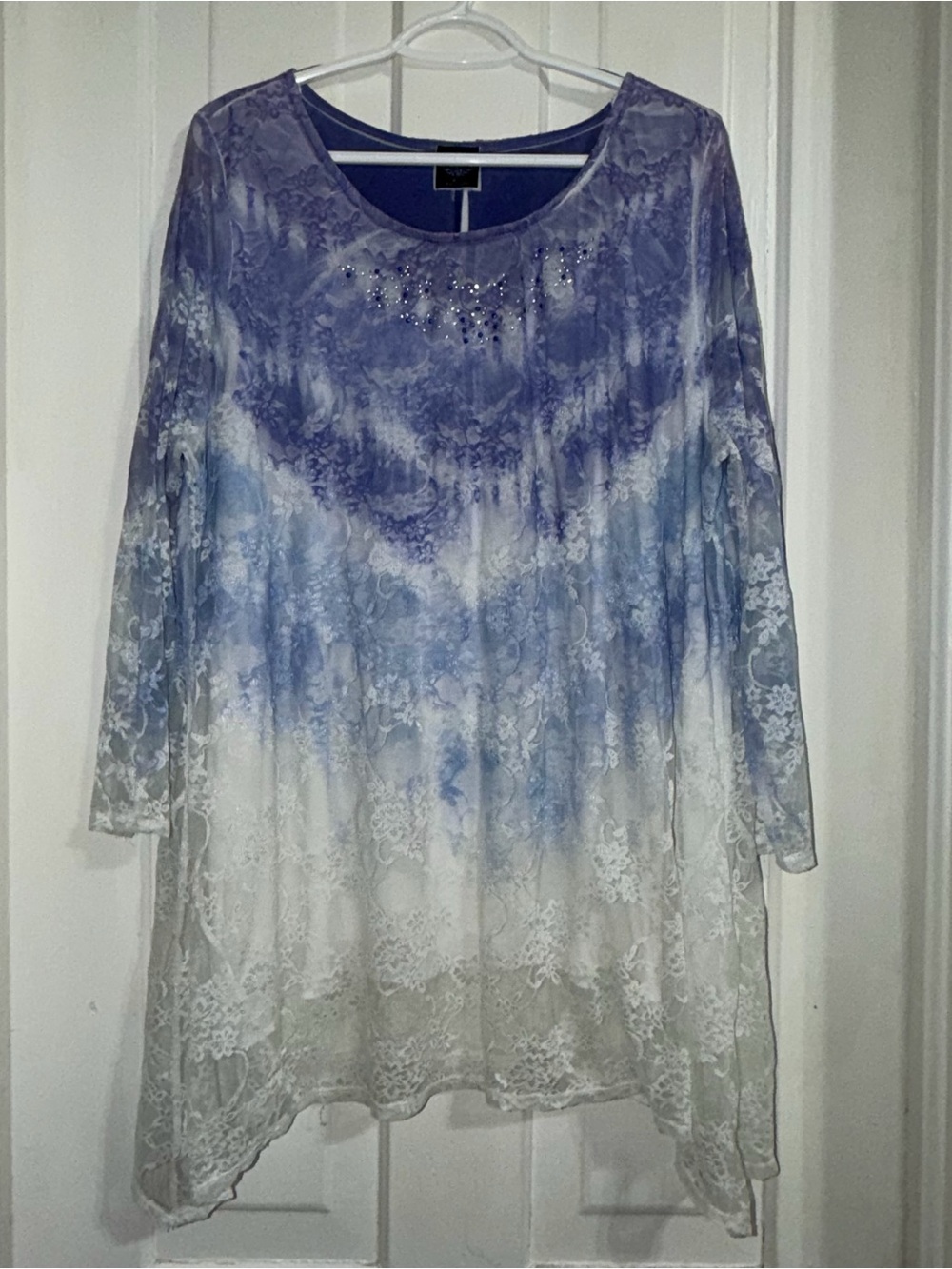 Women's Y2K plus size‎ 2x Purple Ombre Lace Tunic Top with Rhinestones shirt